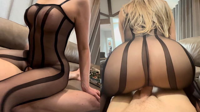 British MILF in Black Nylon Bodystocking Gets Fucked