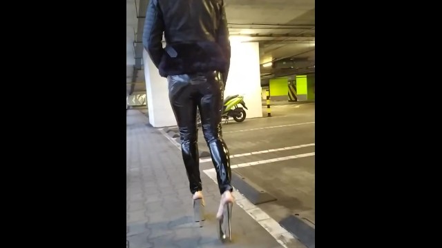 Public Latex Leggings & Heels PMV