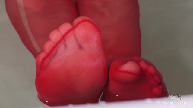 Chill Out and Enjoy My Wiggling Toes in Red Nylon - Foot Fetish Delight