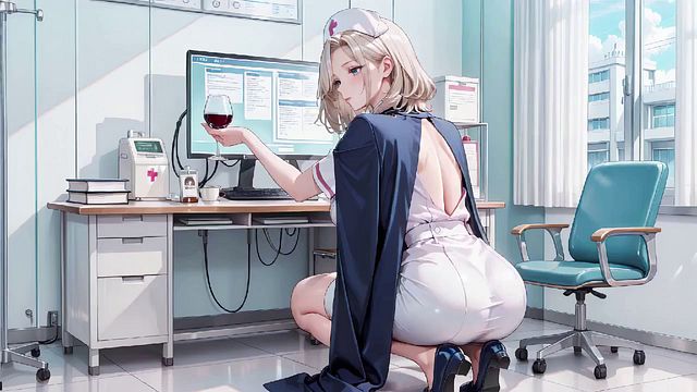 Nurse's secret hospital hallway blowjob, white coat reveal