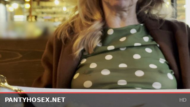 Nipples Teasing in Sheer Blouse at Dinner