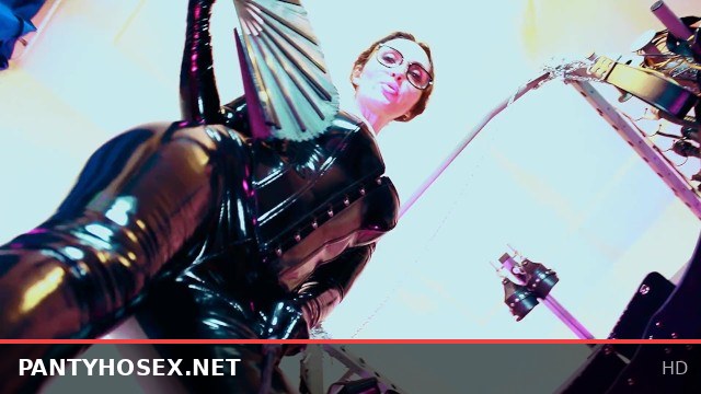 Domina Eva in Latex PVC Leggings - Big Ass Milf Fetish Goddess with Glasses and Femdom Power
