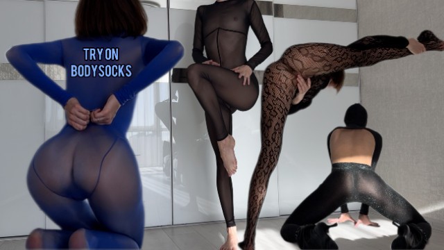 Slender Alien Girl Models Tight, Shiny Bodystocking on Her Slim Curves
