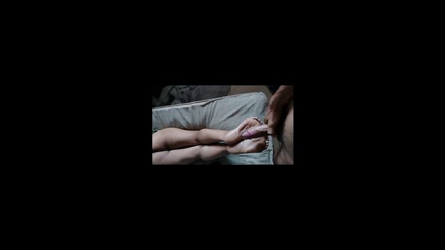 Creamy cum on her soft, sensual feet in pantyhose and lingerie pleasure session