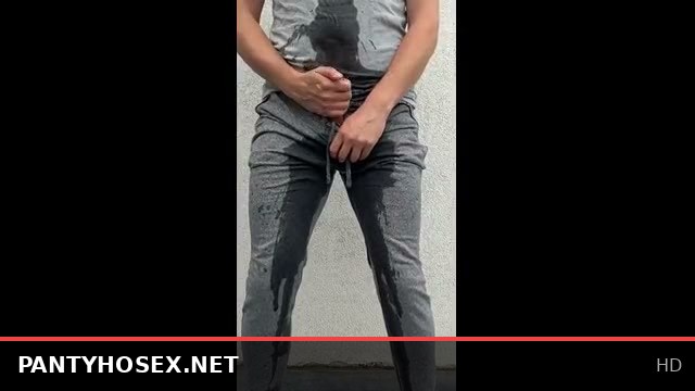 Dad loses control and wets his yoga pants before hitting the gym session.